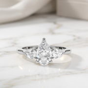 Engagement Ring Pear Shape, 1.50 ctw 14k Gold Pear Shaped Lab Grown Diamond Three Stone Engagement Ring, Minimalist Dainty Wedding Ring Emma
